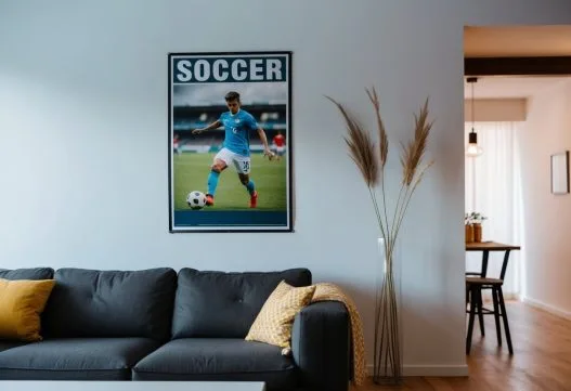 Fodboldplakat i stuen